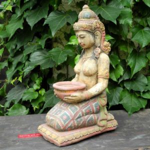 Dewi Figur mit Schale Stein Guss farbig handbemalt 43 cm 