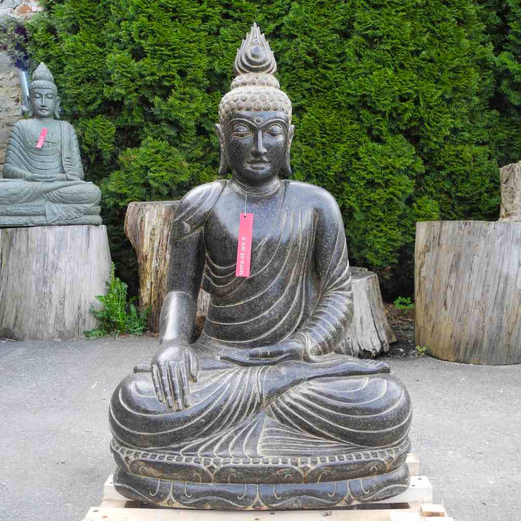 Grosser Garten Buddha mit Flamme Fluss Stein 104cm