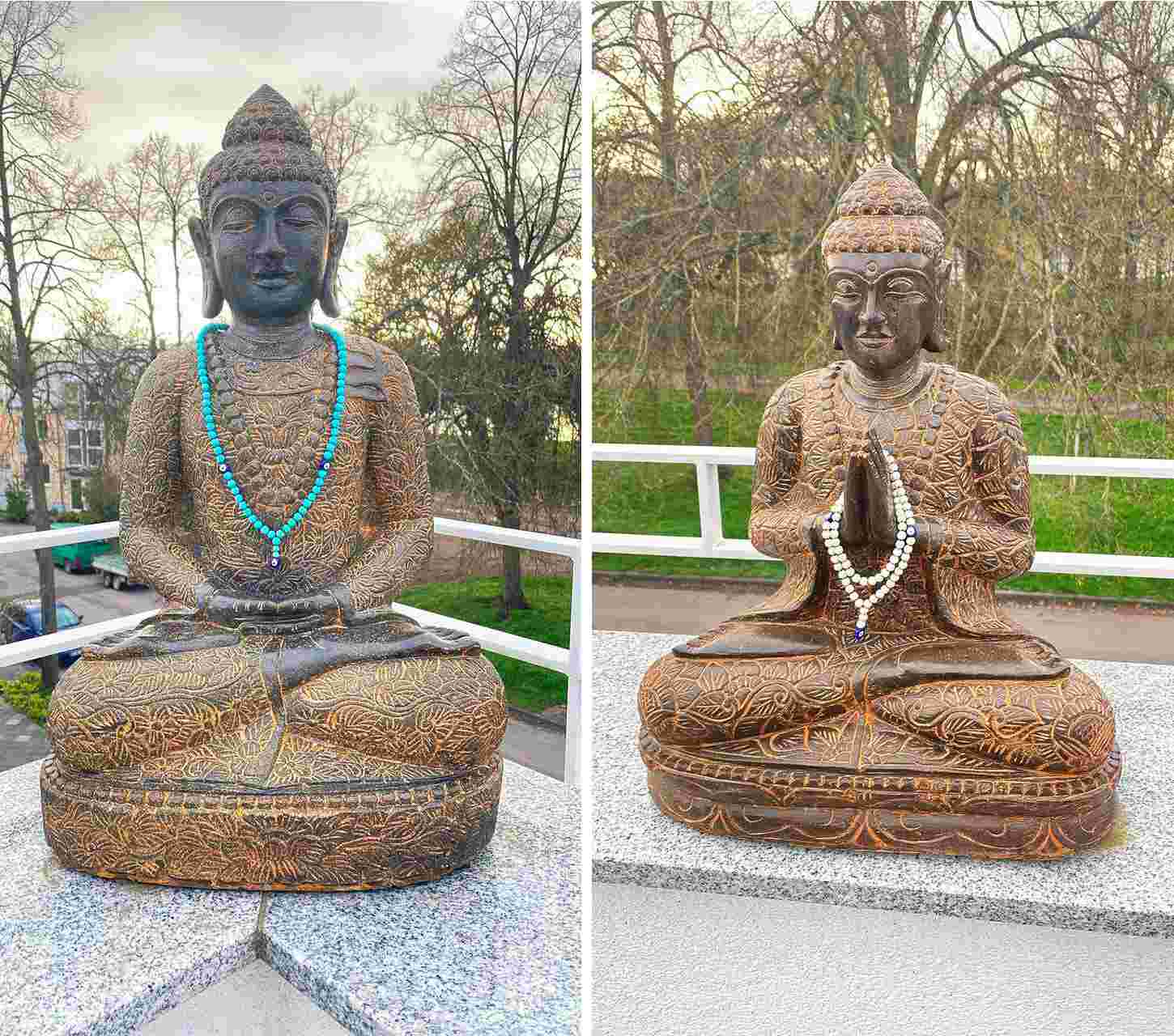 Buddha Figuren Fluss Stein sitzend