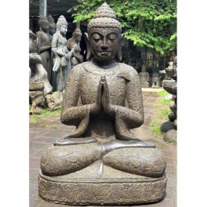 Grosser Buddha mit Blumenkleid Fluss Stein 100cm