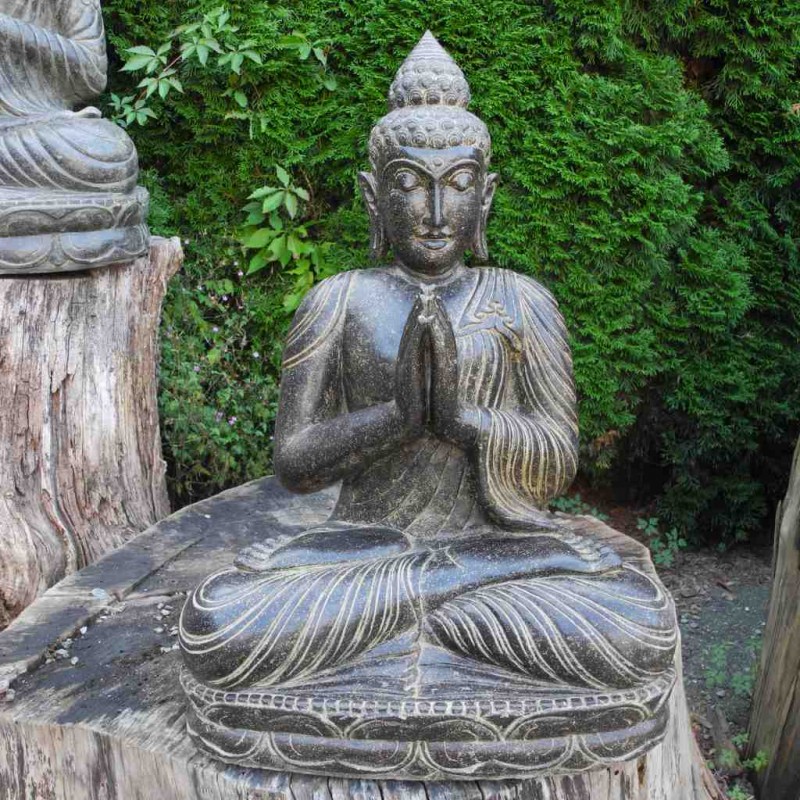 Edle Buddha Statue mit Grussgeste Fluss Stein 70 cm