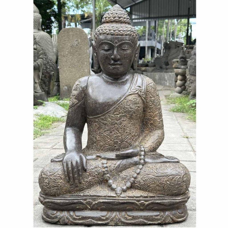 Blumenkleid Buddha mit kleiner Mala Fluss Stein 60 cm