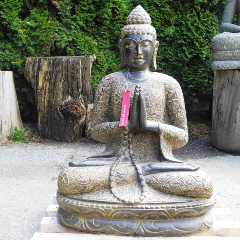 Fluss Stein Buddha Figur mit Mala 80 cm