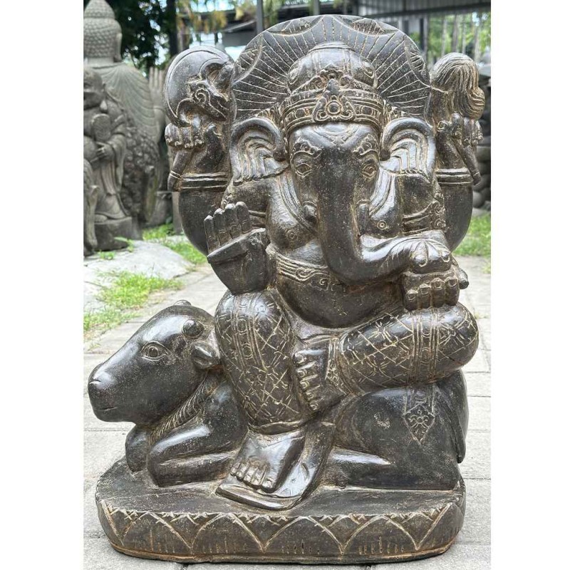 Filigraner Ganesha auf Nandi Fluss Stein 60 cm