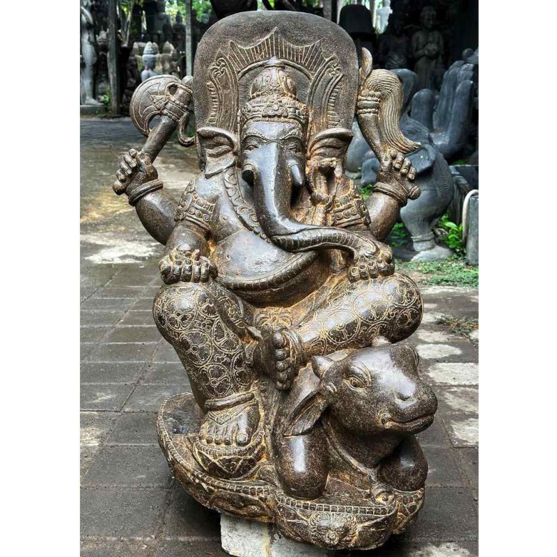 Prächtiger Ganesha auf Nandi Fluss Stein 85 cm