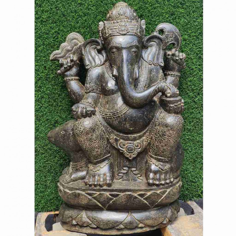 Sitzender Ganesha auf Maus Fluss Stein 71 cm