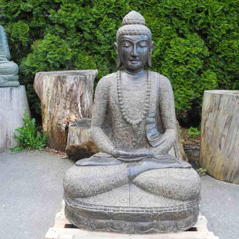 Grosse Buddha Statue mit Mala Fluss Stein 102 cm