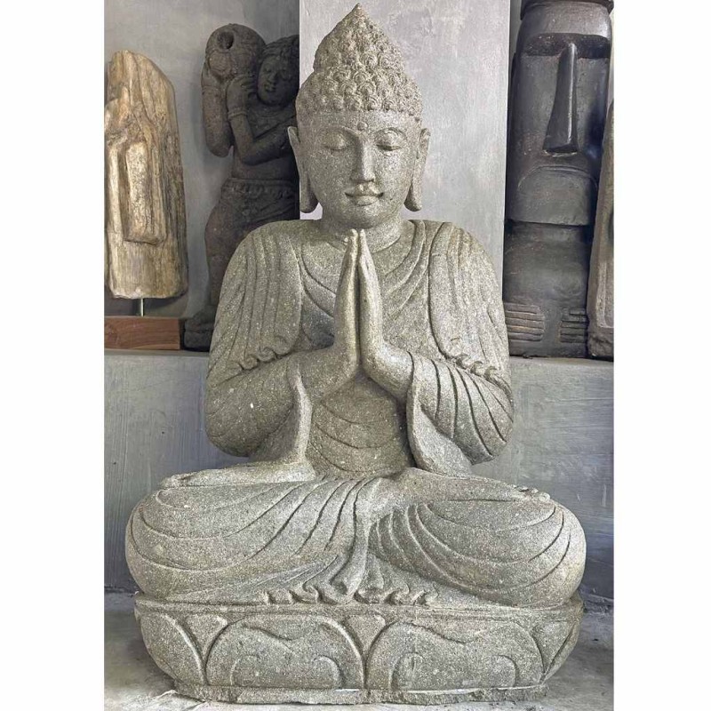 Garten Buddha Grussgeste grüner Lavastein 100 cm