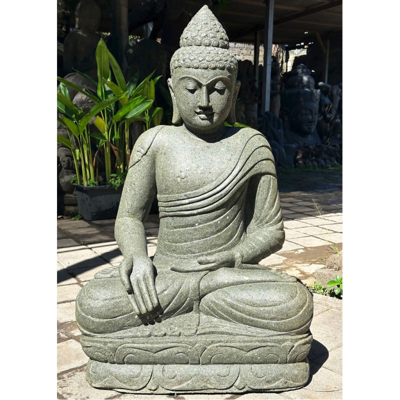 Buddha Figur Wunschgewährung grüner Lava Stein 100 cm