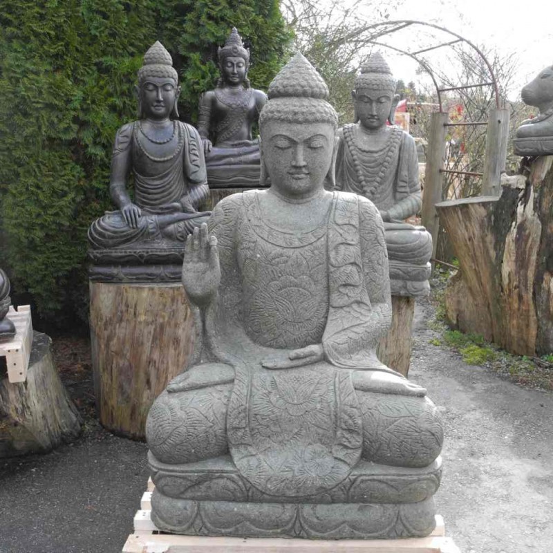 Grosser sitzender Buddha grüner Lava Stein 134 cm