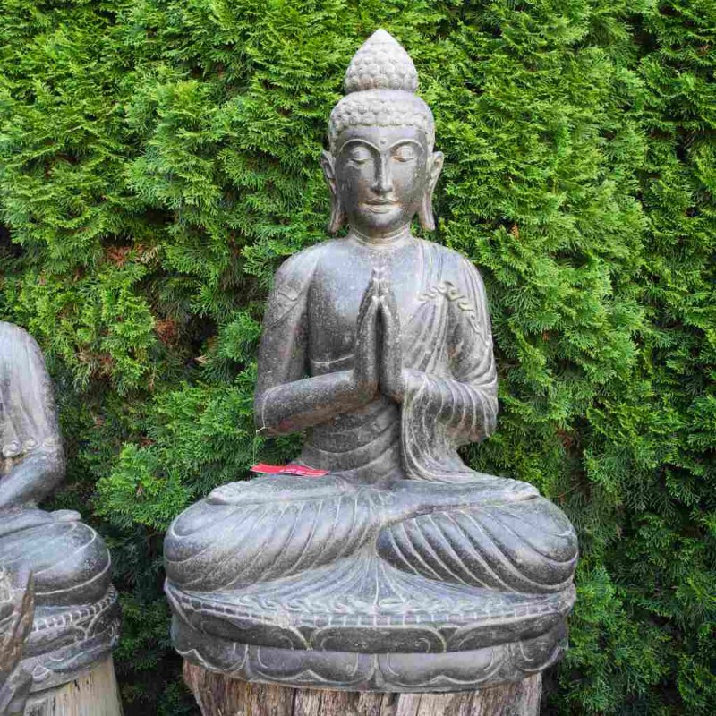 Buddha Figur mit Willkommensgeste Fluss Stein 101 cm