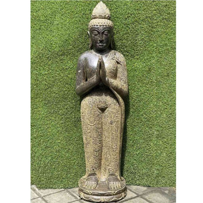 Eleganter Buddha mit Willkommensgeste Fluss Stein 150 cm