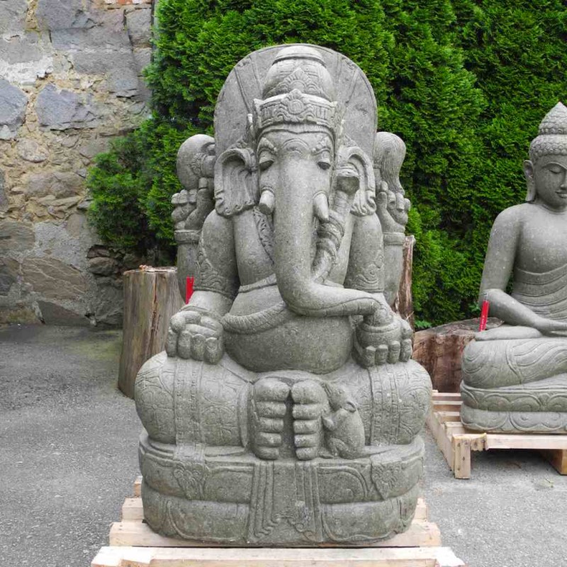 Grosser Ganesha mit Maus grüner Lava Stein 120 cm