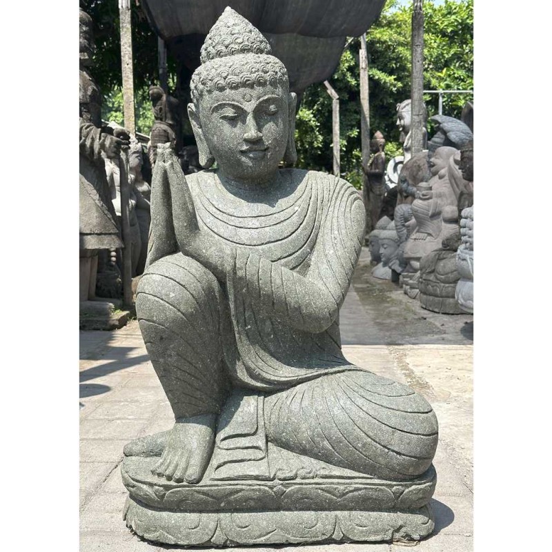 Namasté Buddha träumend grüner Lavastein 100 cm