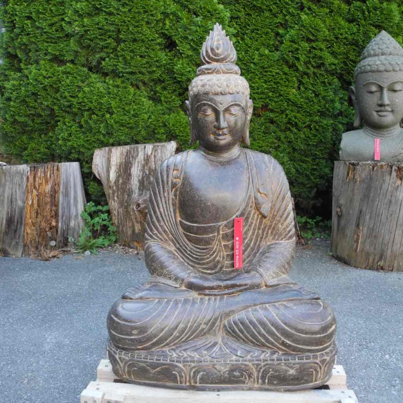 Grosse Buddha Figur mit Flamme Fluss Stein 100 cm