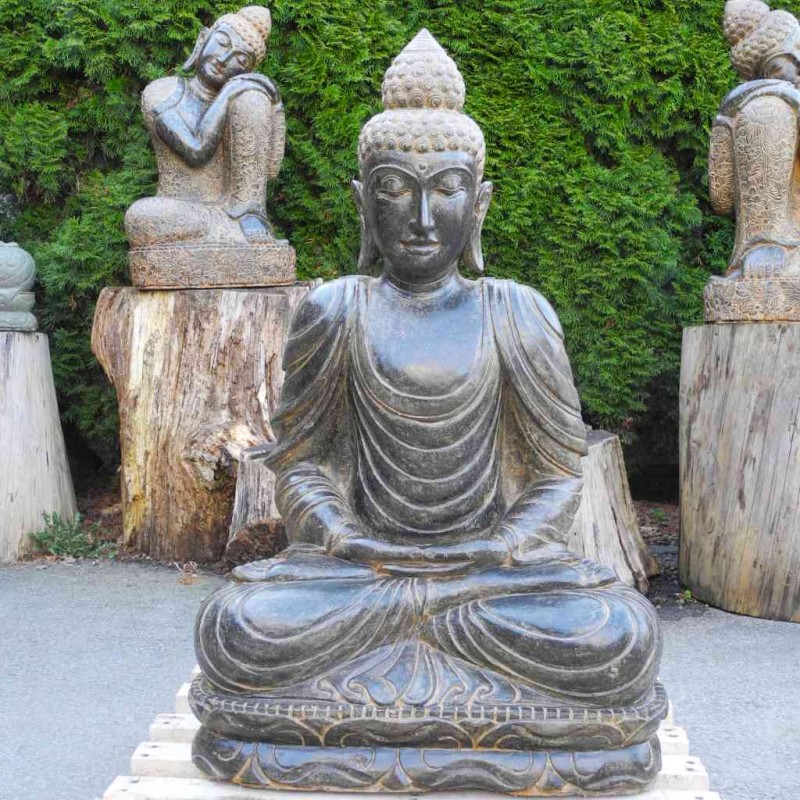 Sitzende Buddhastatue Garten Fluss Stein 90 cm