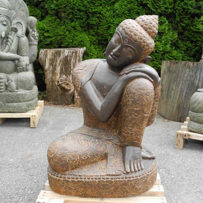 Träumender Buddha links geneigt Fluss Stein 82 cm