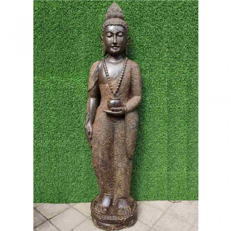 Edler stehender Medizin Buddha mit Gefäss Fluss Stein 151 cm