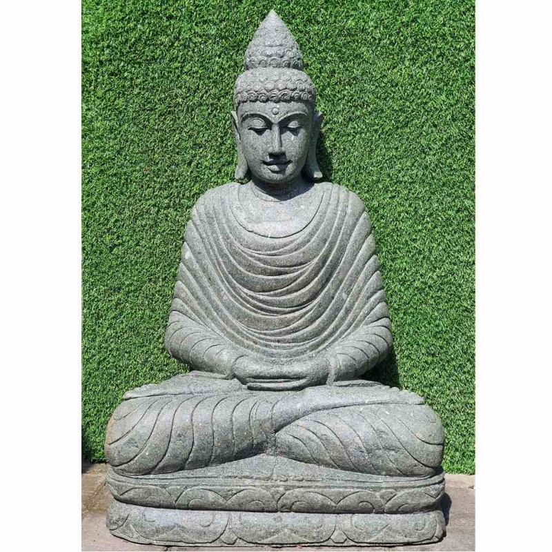 Buddha Figur in Meditation grüner Lava Stein 104 cm