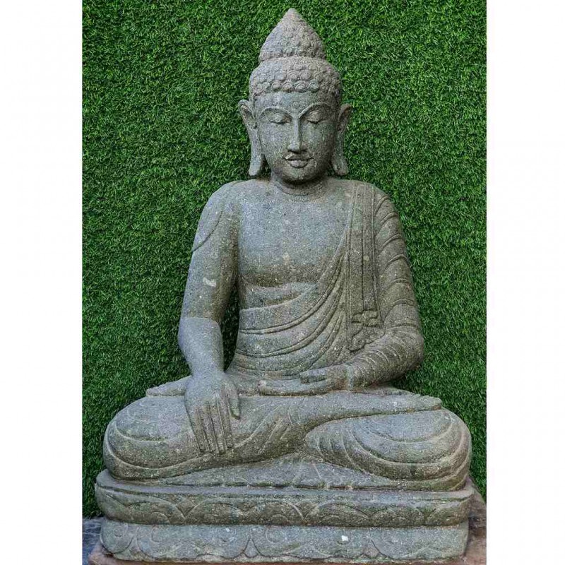Erdberührender Buddha grüner Lava Stein 81 cm