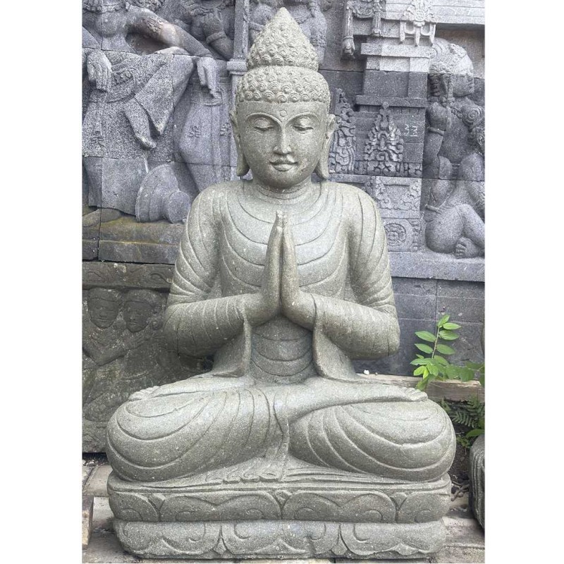 Grosser sitzender Buddha Grussgeste grüner Lavastein 120 cm