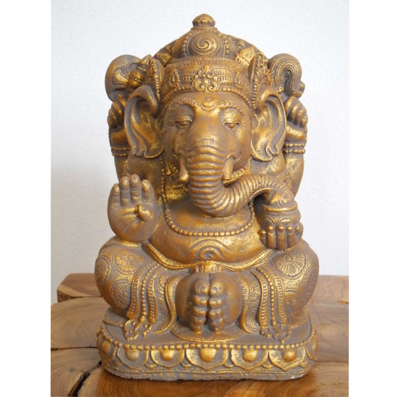 Ganesha Statue Steinguss goldfarben 33 cm