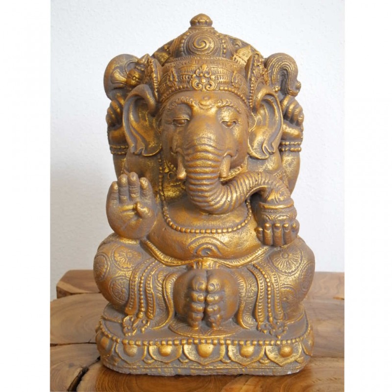 Ganesha Statue Steinguss goldfarben 33 cm