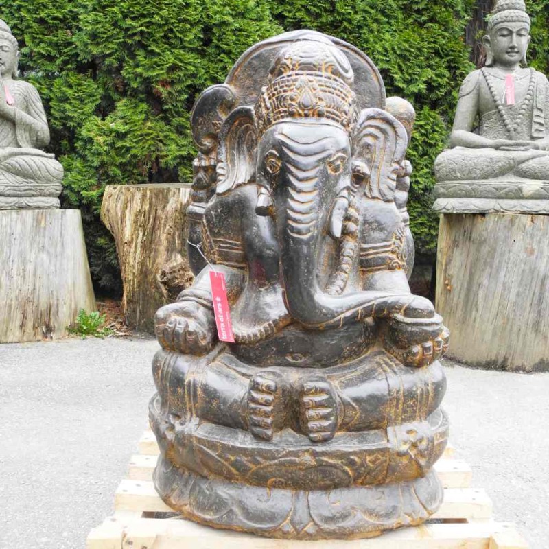 Große Ganesha Skulptur Fluss Stein antikbraun 92 cm