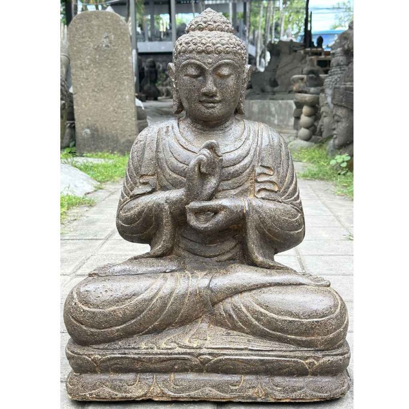Buddha mit Dharma Chakra Mudra Fluss Stein 60 cm