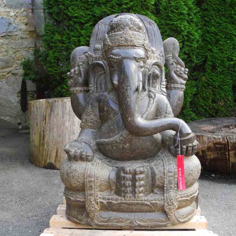 Große Ganesha Skulptur Fluss Stein antikbraun 100 cm