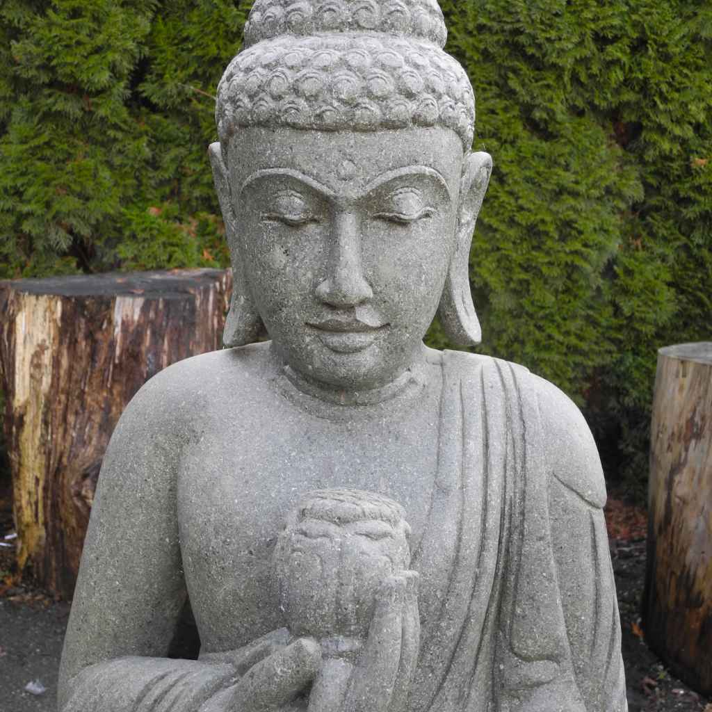 Sitzende Buddha Figur mit Lotusblüte grüner Lava Stein 102 cm - terra ...