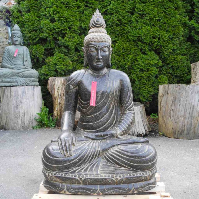 Buddha Statue mit Faltenwurf Thai Stil Fluss Stein 104 cm