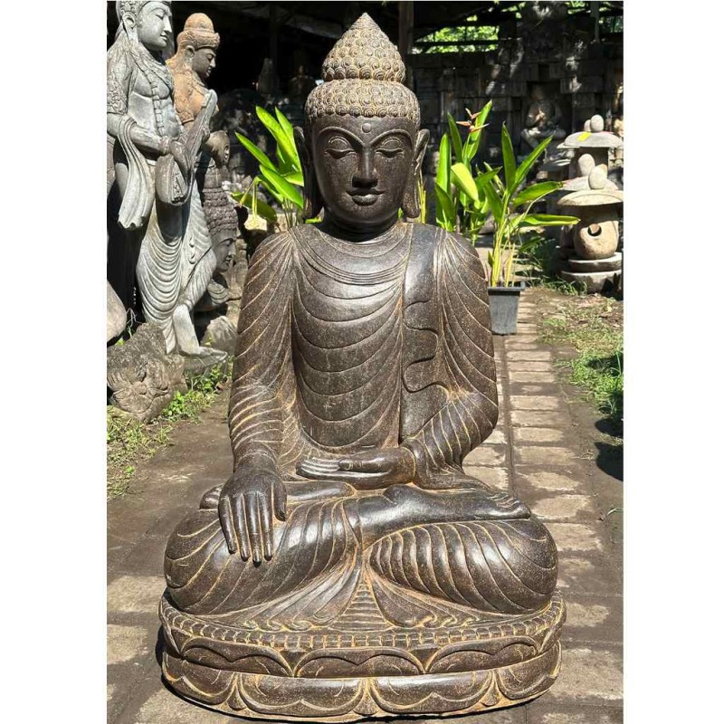 Buddha Statue bhumisparsa mudra Fluss Stein 107 cm