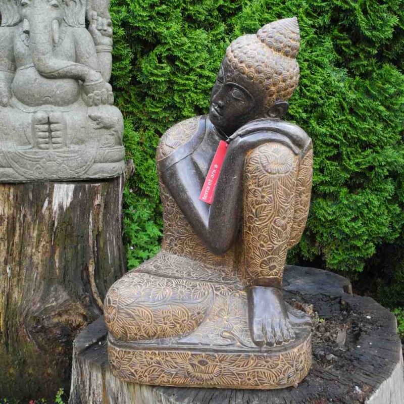 Träumender Buddha links geneigt Fluss Stein 80 cm