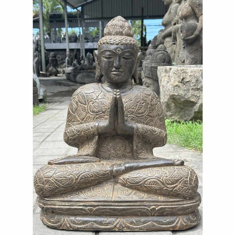 Namasté Buddha mit Blumenkleid Fluss Stein 65 cm