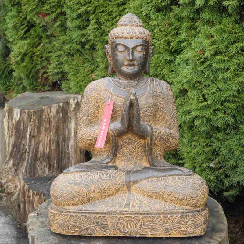 Edle Buddha Statue mit Grussgeste Fluss Stein 65 cm