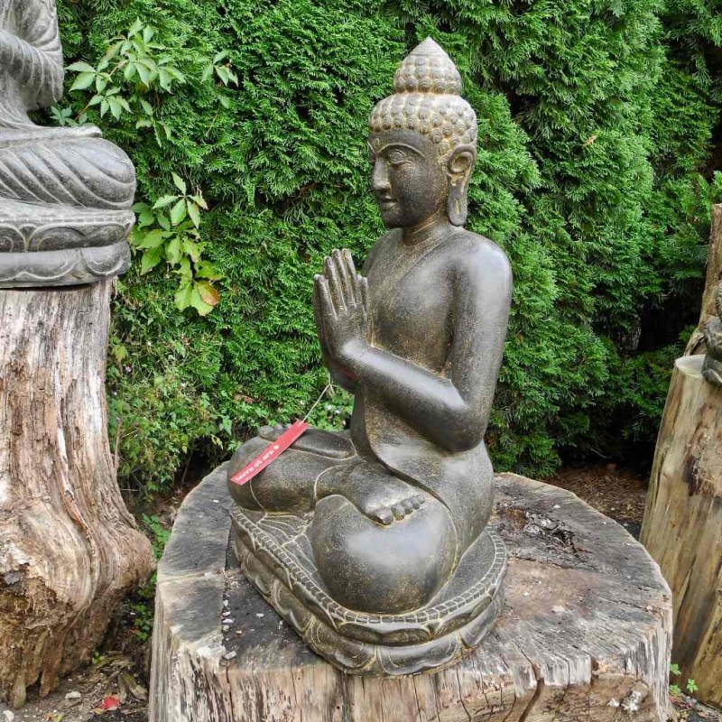 Klassischdezente Buddha Figur Grussgeste Fluss Stein 80 cm terra et