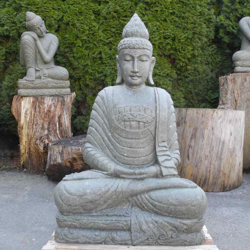 Buddha mit Gewand China Stil grüner Lava Stein 104 cm