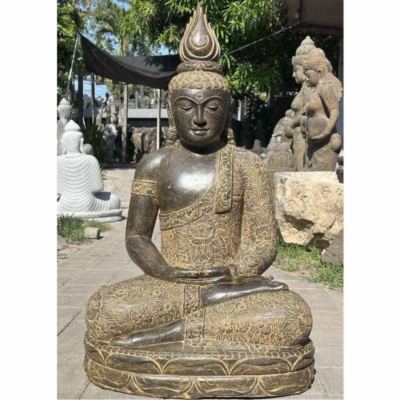 Buddha Statue Khmer auf Lotus Fluss Stein 100 cm