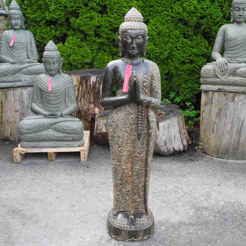 Edle stehende Buddhafigur mit kleiner Mala Fluss Stein 131 cm