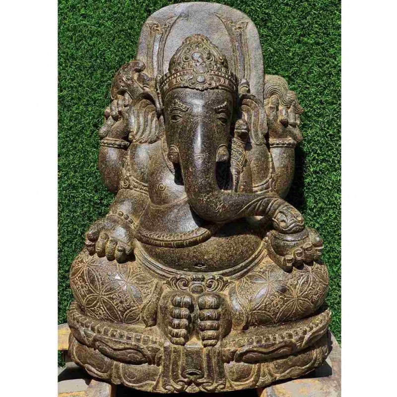 Fluss Stein Ganesha Statue antikbraun 61 cm