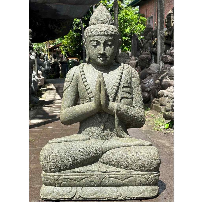 Edler Buddha namaskar mudra grüner Lava Stein 100 cm