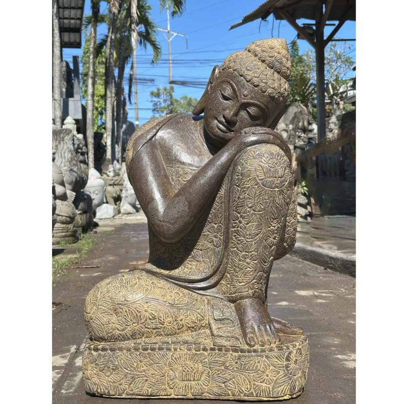Eleganter träumender Buddha links geneigt Fluss Stein 80 cm