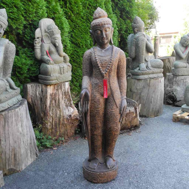 Wunschgewährender Buddha mit Blumenkleid Fluss Stein 150 cm