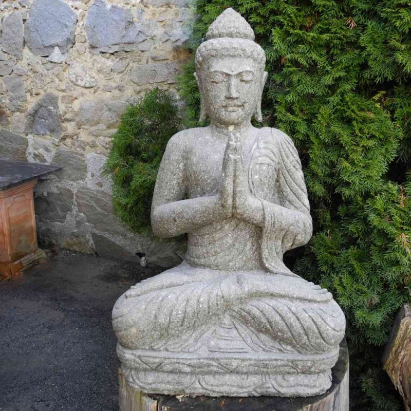 Sitzender Buddha namaskar mudra grüner Lava Stein 100 cm