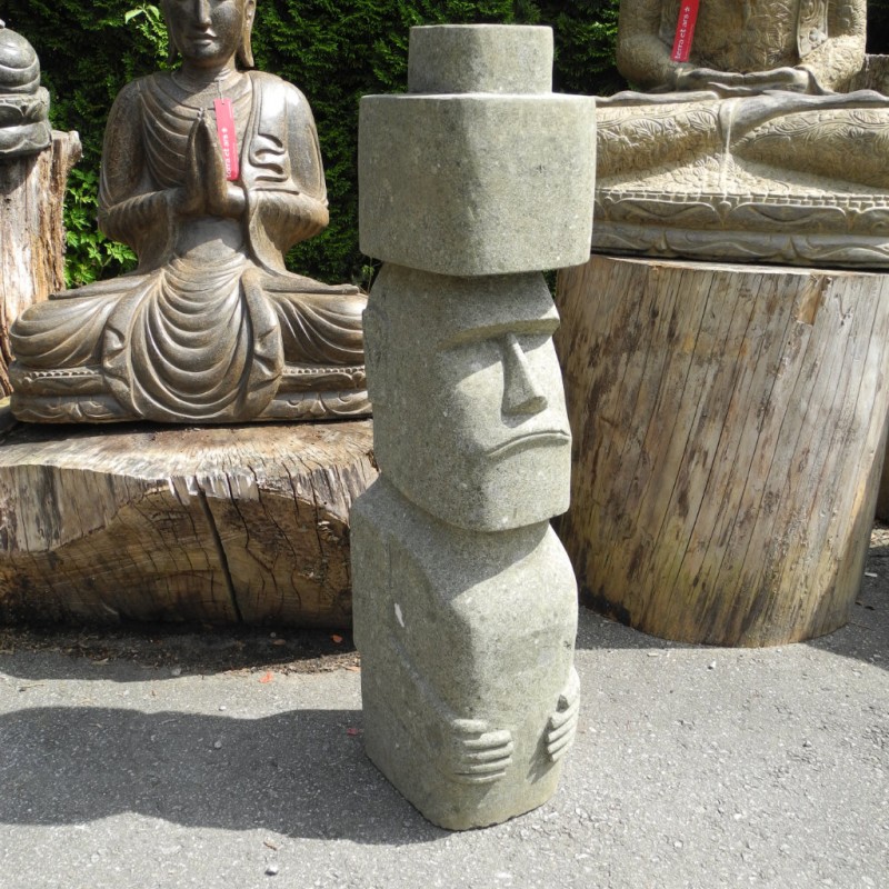 Moai Statue mit Hut grüner Lavastein 100 cm