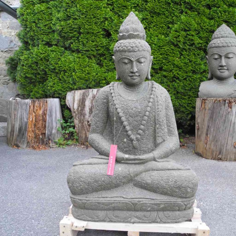 Meditations Buddha mit Blumenkleid grüner Lava Stein 100 cm