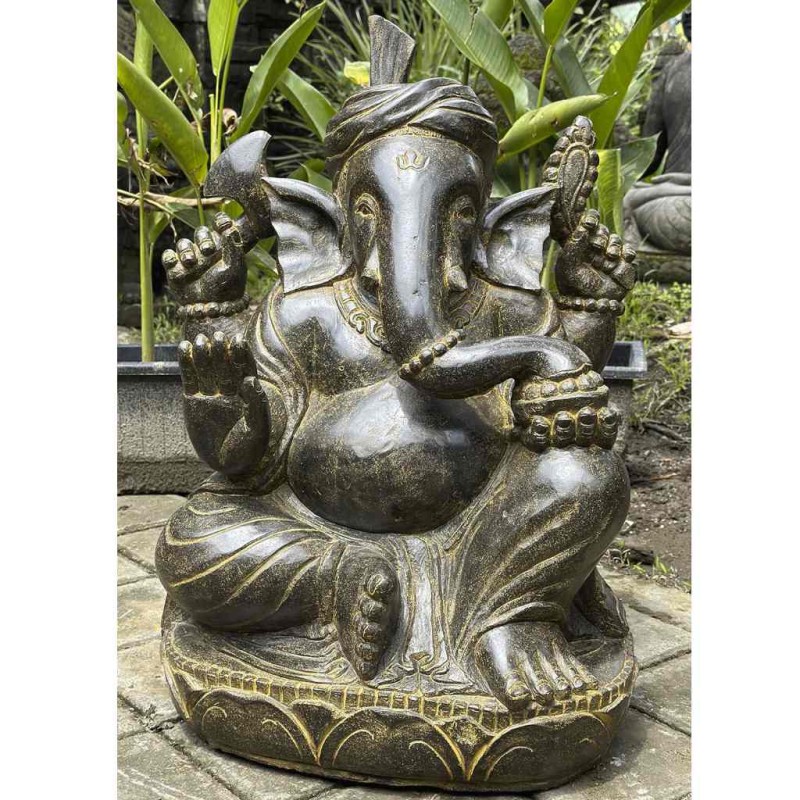 Exklusiver Ganesha mit Turban Fluss Stein 75 cm