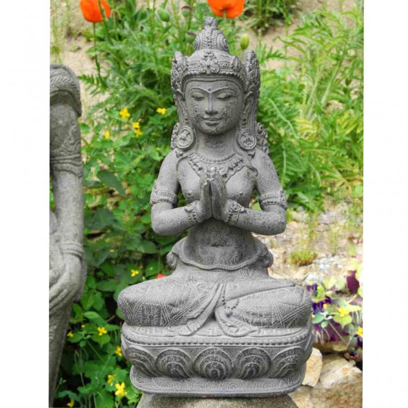 Dewi Tara Figur Willkommensgeste Steinguss grau 40 cm