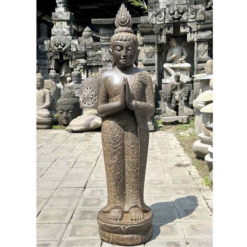Stehender Namasté Buddha Fluss Stein 120 cm